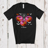 MacnyStore - Personalized Custom Name Three Donut Pumpkin Face; Scary Halloween Donut Eating Food Lover T-Shirt