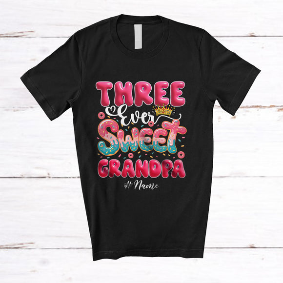 MacnyStore - Personalized Custom Name Three Ever Sweet Grandpa; Joyful 3rd Birthday Donut Lover; Girls Family T-Shirt