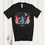MacnyStore - Personalized Custom Name Three Gnomes Holding USA; Joyful 4th Of July American Flag Patriotic T-Shirt