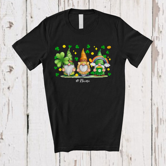 MacnyStore - Personalized Custom Name Three Gnomes Shamrock Horseshoe; Lovely St. Patrick's Day Family T-Shirt