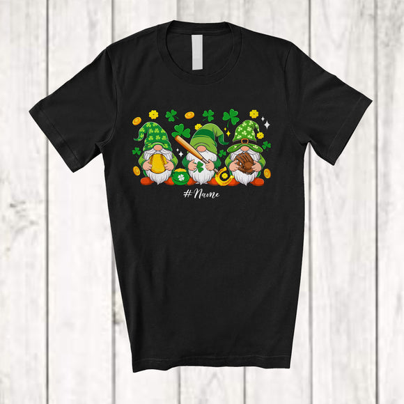 MacnyStore - Personalized Custom Name Three Gnomes Softball Player; Awesome St. Patrick's Day Shamrock T-Shirt