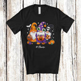 MacnyStore - Personalized Custom Name Three Gnomes With Pumpkin Candy; Lovely Halloween Family T-Shirt