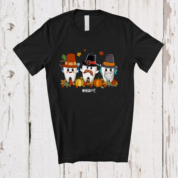 MacnyStore - Personalized Custom Name Three Pilgrim Tooth; Lovely Thanksgiving Dental Assistant Dentist T-Shirt