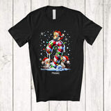 MacnyStore - Personalized Custom Name Three Santa Cockatiel On Candy Cane; Amusing Christmas Lights Bird T-Shirt