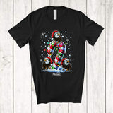 MacnyStore - Personalized Custom Name Three Santa Eagle On Candy Cane; Amusing Christmas Lights Bird T-Shirt