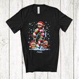 MacnyStore - Personalized Custom Name Three Santa Owl On Candy Cane; Amusing Christmas Lights Bird T-Shirt