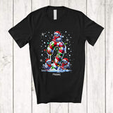 MacnyStore - Personalized Custom Name Three Santa Pigeon On Candy Cane; Amusing Christmas Lights Bird T-Shirt
