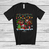 MacnyStore - Personalized Custom Name Three Santa Reindeer Elf Sloths; Amusing Christmas Tree Lights Animal T-Shirt