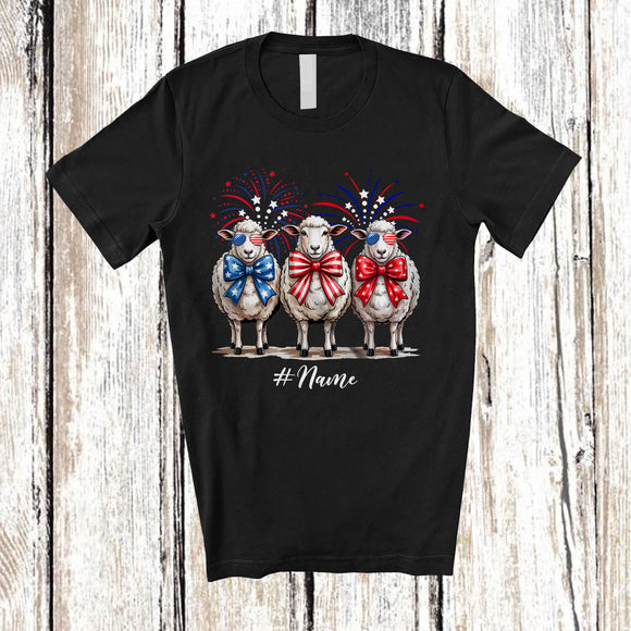 MacnyStore - Personalized Custom Name Three Sheep Bow Tie; Amazing 4th of July Farming Farmer Patriotic T-Shirt