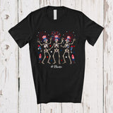MacnyStore - Personalized Custom Name Three Skeletons Dancing; Joyful 4th of July Fireworks; Patriotic T-Shirt