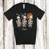 MacnyStore - Personalized Custom Name Three Skeletons Hug Corgi; Lovely Halloween Moon Family T-Shirt