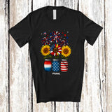 MacnyStore - Personalized Custom Name Three Sunflowers In Bottle; Lovely 4th of July Gardener Farmer Patriotic T-Shirt