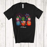 MacnyStore - Personalized Custom Name Three Sunglasses Pineapple; Lovely 4th Of July Patriotic Fruits Vegan T-Shirt