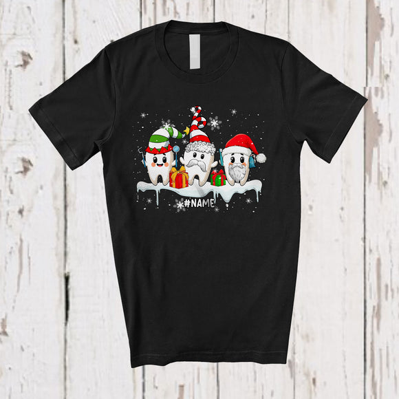 MacnyStore - Personalized Custom Name Three Tooth Snowing; Awesome Christmas Dental Assistant Dentist T-Shirt