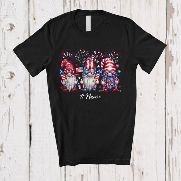 MacnyStore - Personalized Custom Name Three USA Gnomes; Adorable 4th of July Gnomies Patriotic; Family T-Shirt