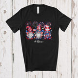 MacnyStore - Personalized Custom Name Three USA Gnomes; Adorable 4th of July Gnomies Patriotic; Family T-Shirt