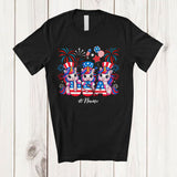 MacnyStore - Personalized Custom Name Three Unicorns Holding USA; Joyful 4th Of July American Flag Patriotic T-Shirt