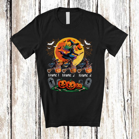 MacnyStore - Personalized Custom Name Three Witch Dachshund Owner; Creepy Halloween Moon; Family Group T-Shirt