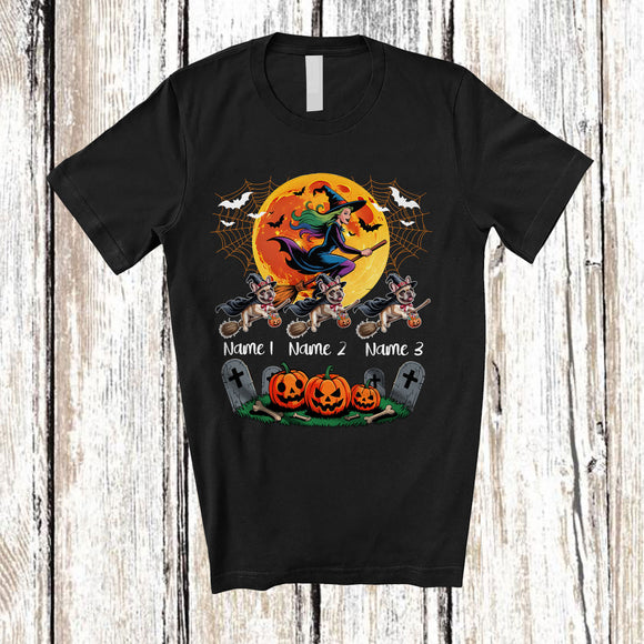 MacnyStore - Personalized Custom Name Three Witch French Bulldog Owner; Creepy Halloween Moon; Family T-Shirt