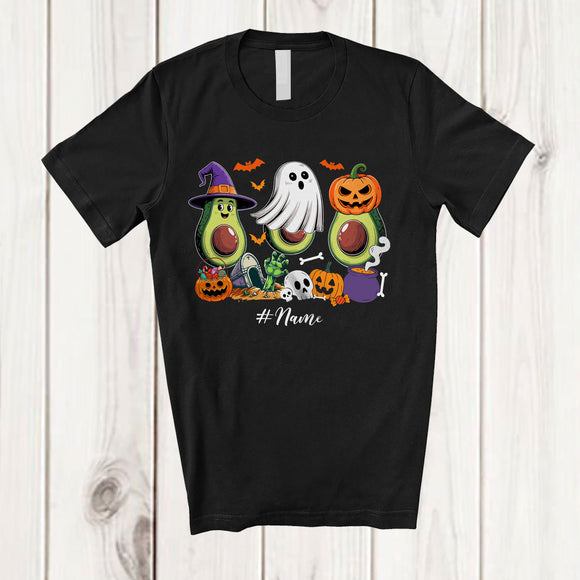 MacnyStore - Personalized Custom Name Three Witch Ghost Pumpkin Avocados; Horror Halloween Fruit Vegan T-Shirt