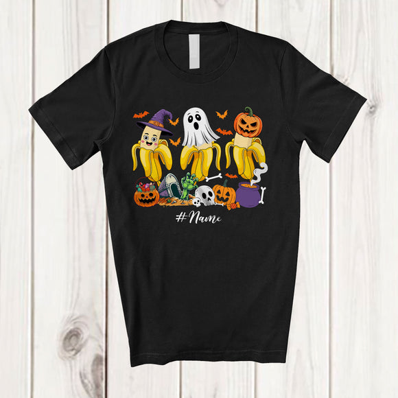 MacnyStore - Personalized Custom Name Three Witch Ghost Pumpkin Bananas; Horror Halloween Fruit Vegan T-Shirt