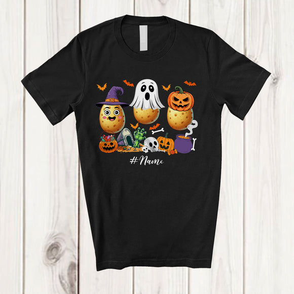 MacnyStore - Personalized Custom Name Three Witch Ghost Pumpkin Potatoes; Horror Halloween Fruit Vegan T-Shirt