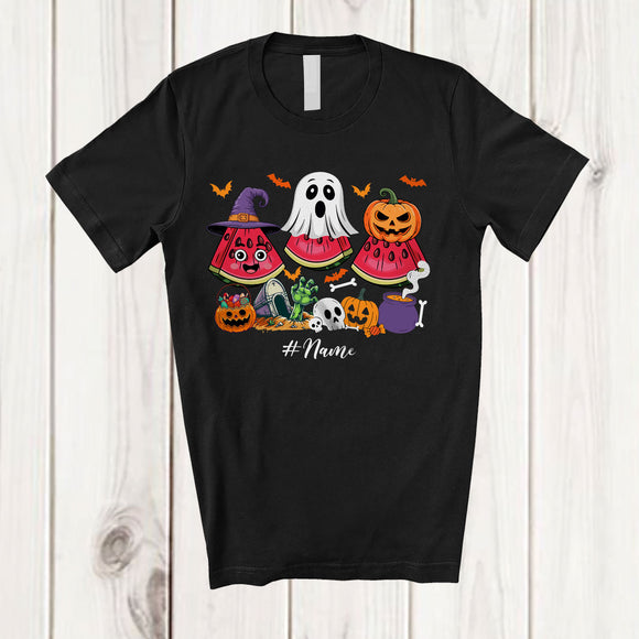 MacnyStore - Personalized Custom Name Three Witch Ghost Pumpkin Watermelons; Horror Halloween Fruit Vegan T-Shirt