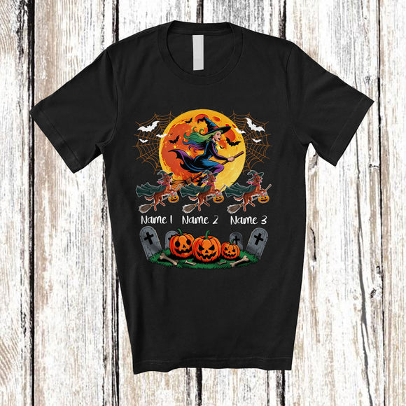MacnyStore - Personalized Custom Name Three Witch Irish Setter Owner; Creepy Halloween Moon; Family Group T-Shirt