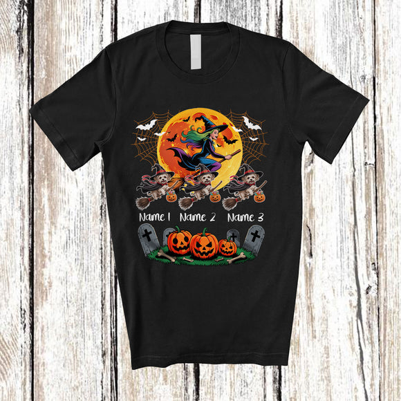 MacnyStore - Personalized Custom Name Three Witch Maltipoos Owner; Creepy Halloween Moon; Family Group T-Shirt