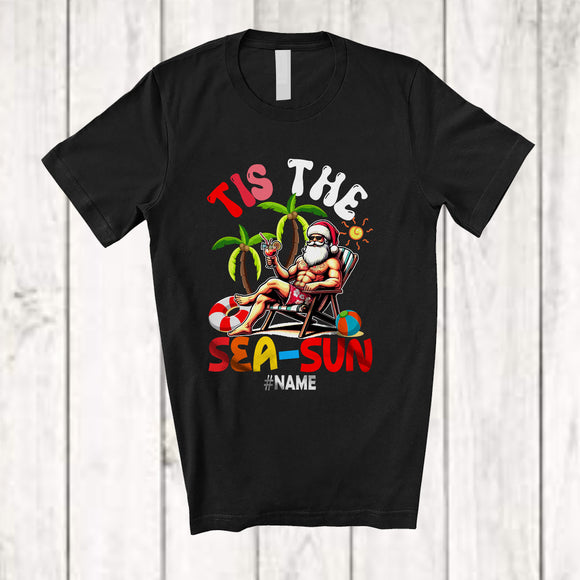 MacnyStore - Personalized Custom Name Tis The Sea Sun; Joyful Summer Christmas In July Santa; Beach T-Shirt