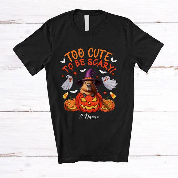 MacnyStore - Personalized Custom Name Too Cute To Be Scary; Lovely Halloween Witch Capybara In Pumpkin T-Shirt