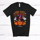 MacnyStore - Personalized Custom Name Too Cute To Be Scary; Lovely Halloween Witch Squirrel In Pumpkin T-Shirt