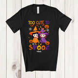 MacnyStore - Personalized Custom Name Too Cute To Spook; Lovely Halloween Two Witch Girls; Women Family T-Shirt