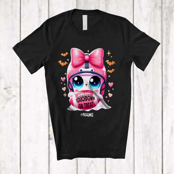 MacnyStore - Personalized Custom Name Touchdown Or Treat; Lovely Halloween Boo Ghost Football Player T-Shirt