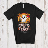 MacnyStore - Personalized Custom Name Trick Or Teach; Adorable Halloween Moon Ghost Boo; Teaching Teacher T-Shirt