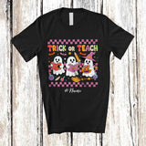 MacnyStore - Personalized Custom Name Trick Or Teach; Lovely Halloween Three Boo Ghost; Teacher T-Shirt