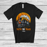 MacnyStore - Personalized Custom Name Trick Or Train; Humorous Halloween Moon Boo Ghost Train Driver T-Shirt