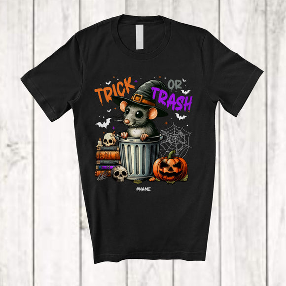 MacnyStore - Personalized Custom Name Trick Or Trash; Sarcastic Halloween Witch Rat Feral Trash Animal T-Shirt