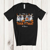 MacnyStore - Personalized Custom Name Trick Or Treat; Horror Halloween Four Boo Ghost Corgi Owner Lover T-Shirt