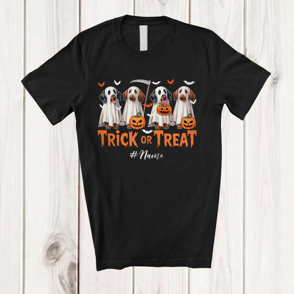 MacnyStore - Personalized Custom Name Trick Or Treat; Horror Halloween Four Boo Ghost Dachshund Owner T-Shirt