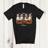 MacnyStore - Personalized Custom Name Trick Or Treat; Horror Halloween Four Boo Ghost Dachshund Owner T-Shirt