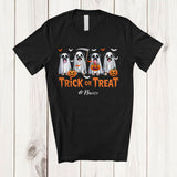 MacnyStore - Personalized Custom Name Trick Or Treat; Horror Halloween Four Boo Ghost Pug Owner Lover T-Shirt