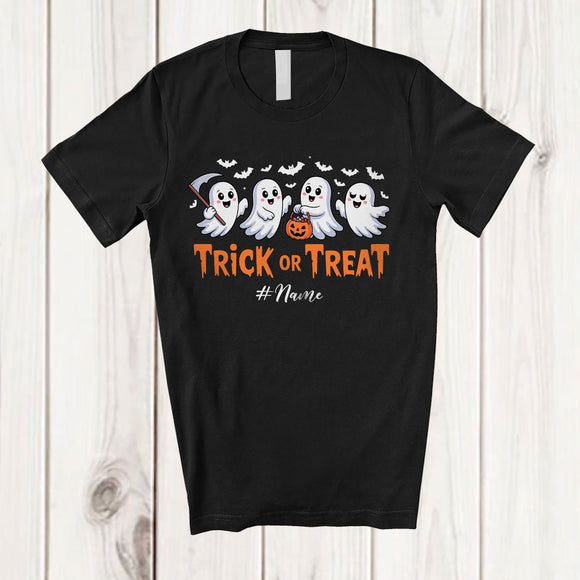 MacnyStore - Personalized Custom Name Trick Or Treat; Horror Halloween Four Boo Ghost Squad; Family Group T-Shirt