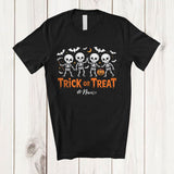 MacnyStore - Personalized Custom Name Trick Or Treat; Horror Halloween Four Skeleton Squad; Family Group T-Shirt