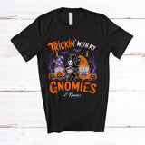 MacnyStore - Personalized Custom Name Trickin' With My Gnomies; Awesome Halloween Three Gnomes Pirate T-Shirt