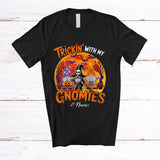MacnyStore - Personalized Custom Name Trickin' With My Gnomies; Horror Halloween Moon Three Gnomes Pirate T-Shirt