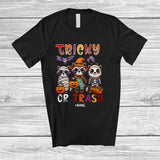 MacnyStore - Personalized Custom Name Tricky And Trash; Lovely Halloween Three Raccoon Mummy Witch T-Shirt