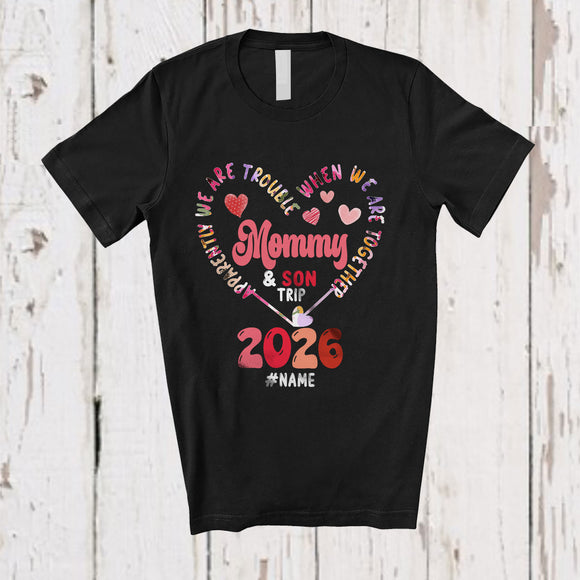 MacnyStore - Personalized Custom Name Trouble Mommy Son Trip 2026; Proud Mother's Day Floral Heart T-Shirt