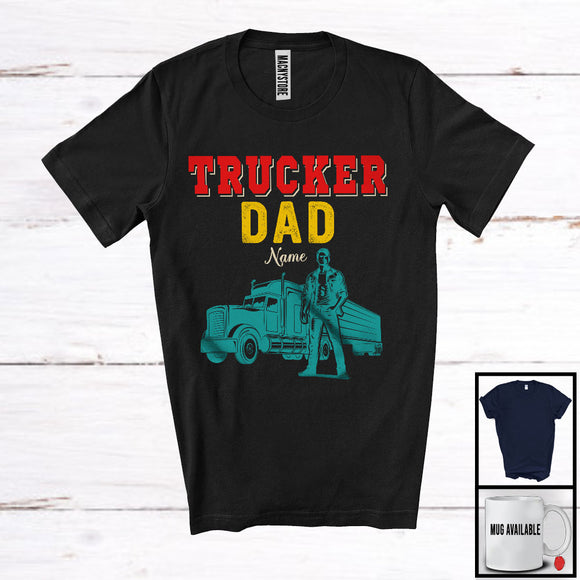 MacnyStore - Personalized Custom Name Trucker Dad, Amazing Father's Day Vintage, Family Group T-Shirt