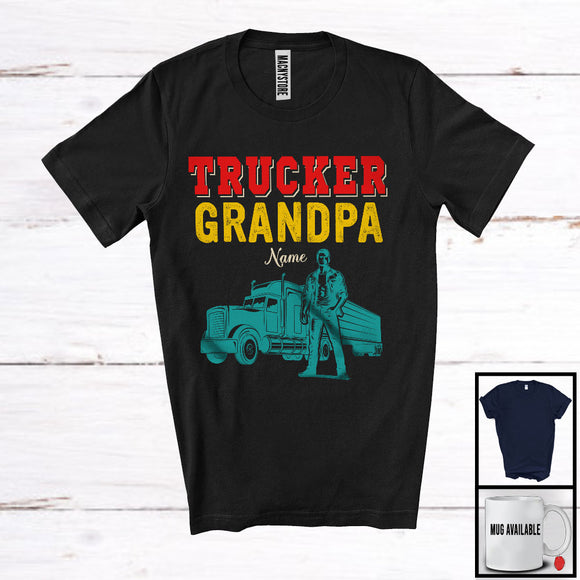 MacnyStore - Personalized Custom Name Trucker Grandpa, Amazing Father's Day Vintage, Family Group T-Shirt